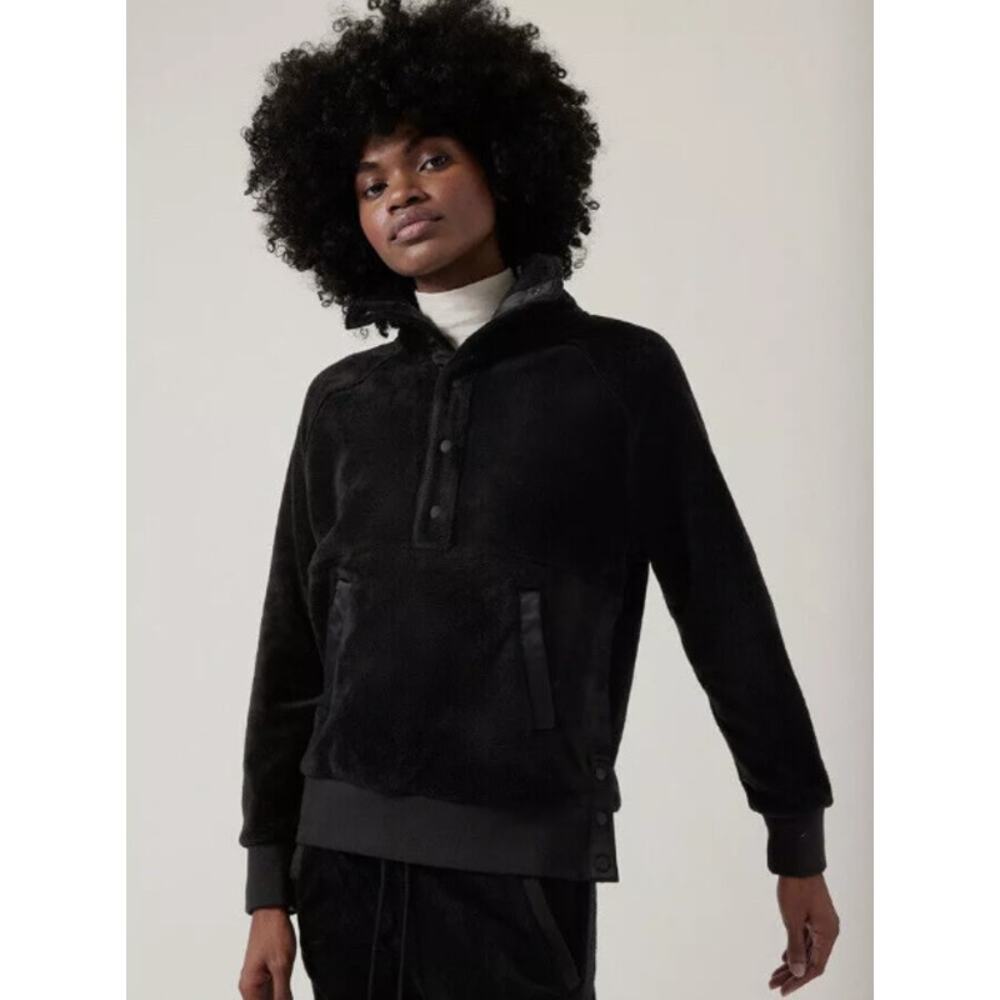 Athleta Cozy Karma Recover Snap Jacket Fleece Black Med